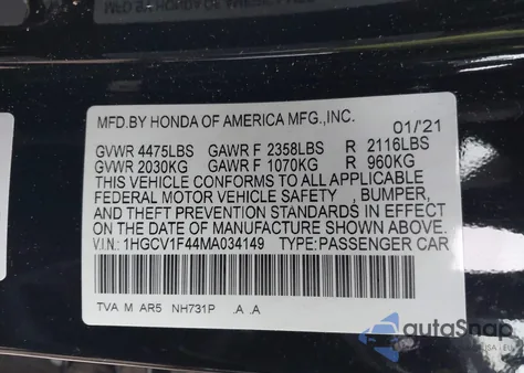 2021 Honda Accord Sport Special Edition z USA, uszkodzony, nr VIN 1HGCV1F44MA034149